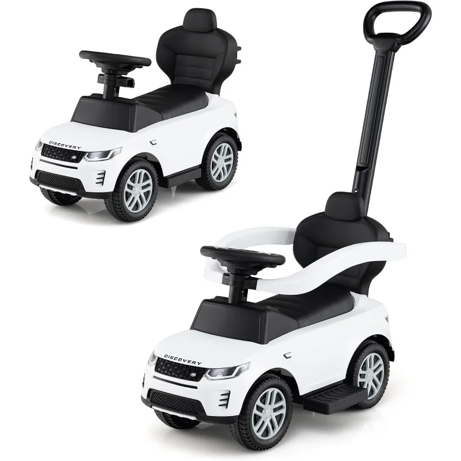 Carro push para crianças 3 em 1 land rover discovery carrinho de passeio deslizante com alça chifre som sob braços de armazenamento