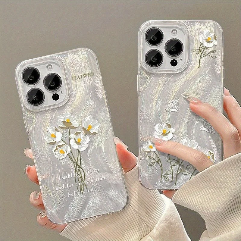 Luxuriöse Frische Blumenmuster Handyhülle für Samsung Galaxy S26 S25 S24 S23 S22 S21 FE Ultra Plus 4G 5G Feder-Textur Rückseiten-Cover