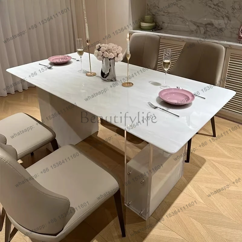 

High-end luxury stone kari ice jade dining table rectangular designer natural marble dining table