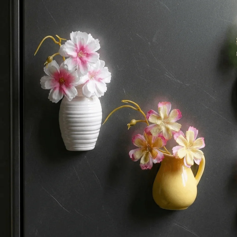 2PCS Ceramic Vase Fridge Stickers Exquisite Personality Mini Plant Vase Decorative Colorful Fridge Magnets