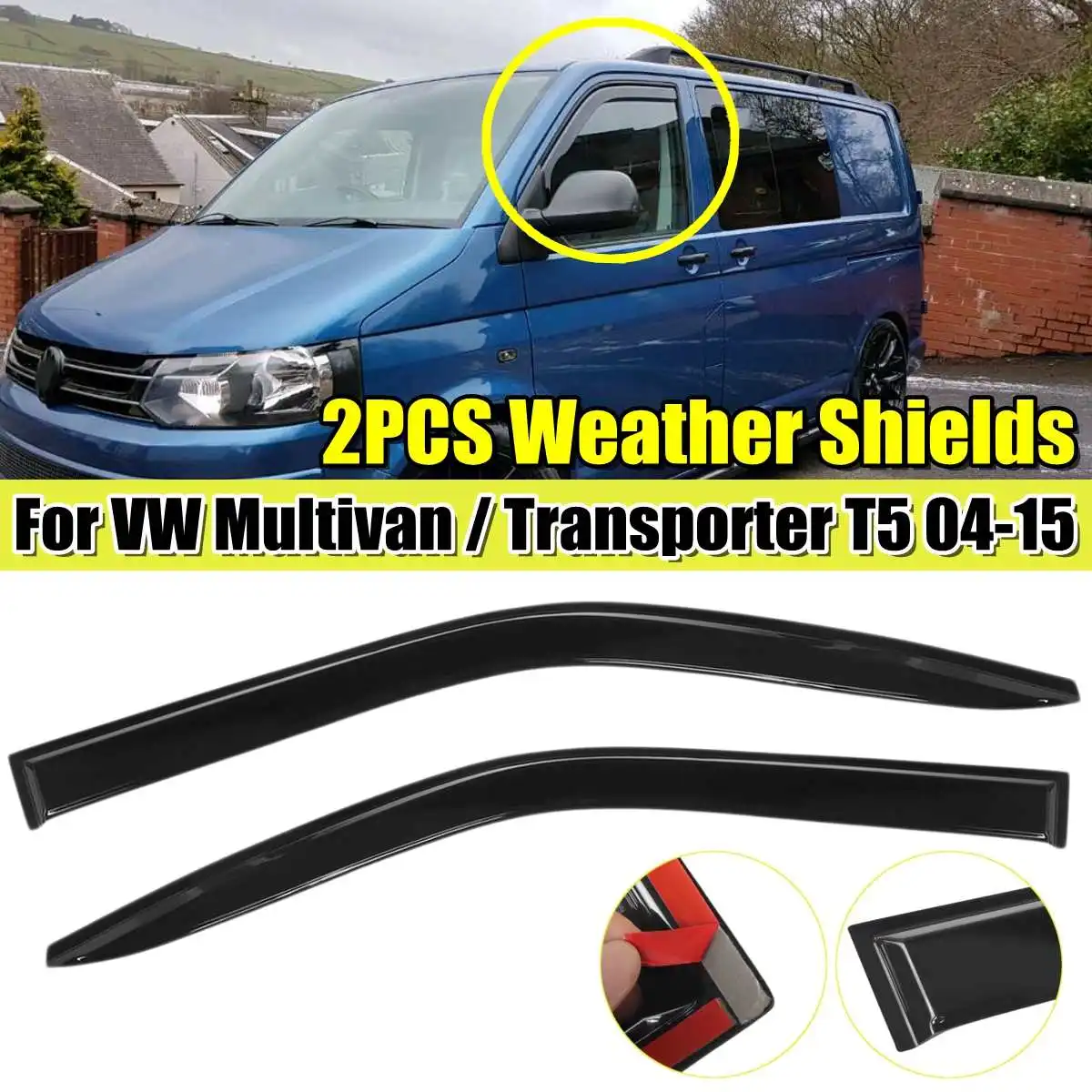 2PCS Front Car Window Wind Sun Rain Visor Deflectors Tinted Windows Shield For VW Multivan Transporter T5 2004 2005 2006-2015