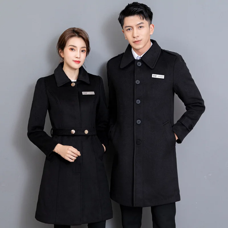 Business Wear Autumn and Winter Woolen Overcoat Men's and Women's Company Bank Work Clothes Hotel Front Desk Mid-Length Slim Jac