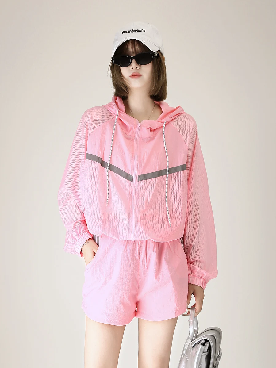 

New 2026 Women's Sun Protection Sportswear Set Long Sleeve Shorts Summer Fashionable Casual Running Two-Piece Suit Polyester ...