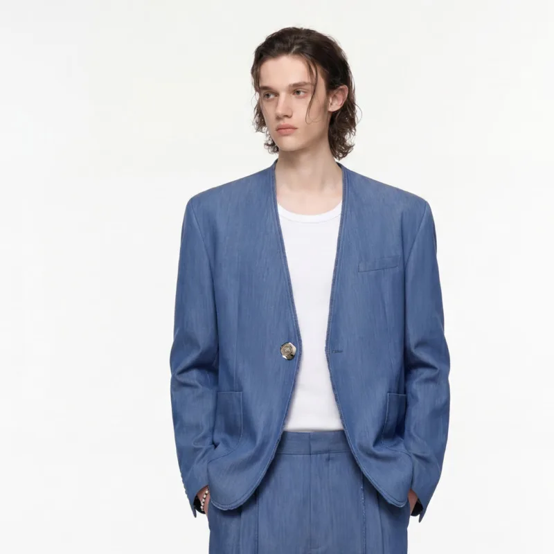 WVGA Spring Autumn New Men One-button Elegant Trendy Long Sleeved Blazer Niche Casual Straight Suit Pants Two Pieces Sets W25638