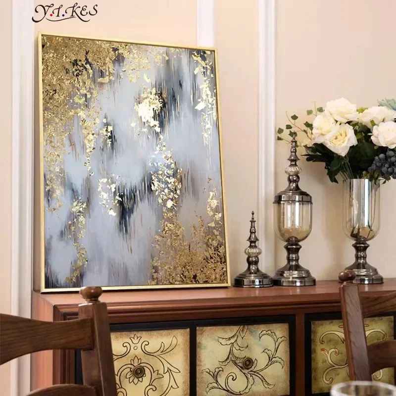 رسمت باليد ورقة الذهب بسيطة الحديثة ضوء الفاخرة الشمال مدخل الشرفة الديكور الممر نهاية الممر مجردة قماش