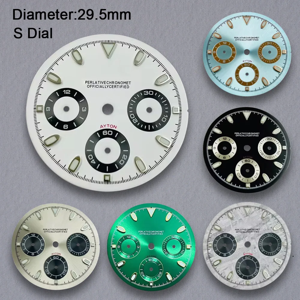 29.5mm Mod DTN Panda Dial VK63 Dial S Logo Geschikt voor VK63 Beweging C3 Groene Luminou Horloge Modificatie Accessoires