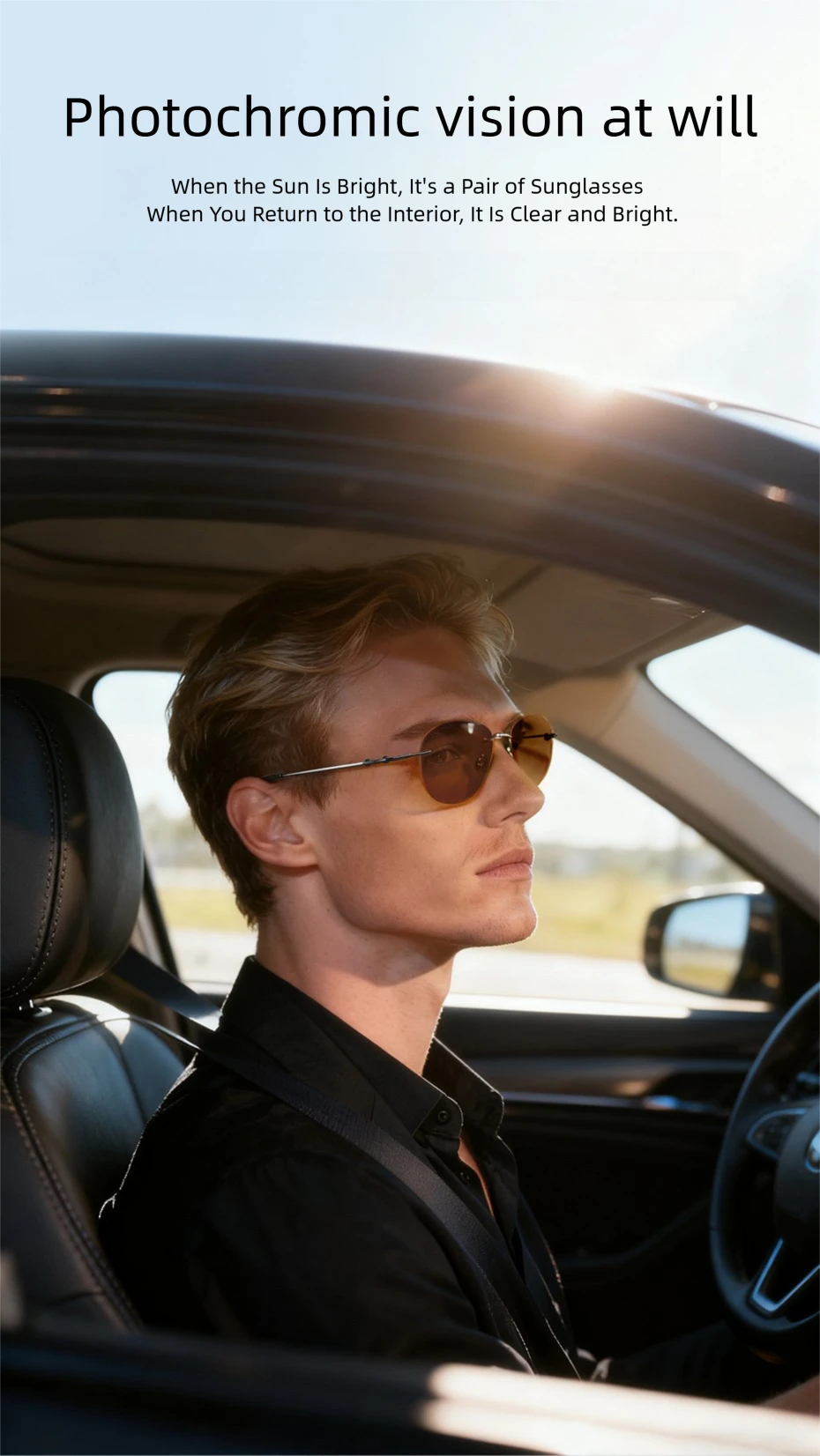CAPONI Pilot Nachtsicht Randlose Sonnenbrille Ultraleicht Nacht Fahren Männer Sonnenbrille Photochrome Braun UV400 Gläser BSYS7466 – Detail 7