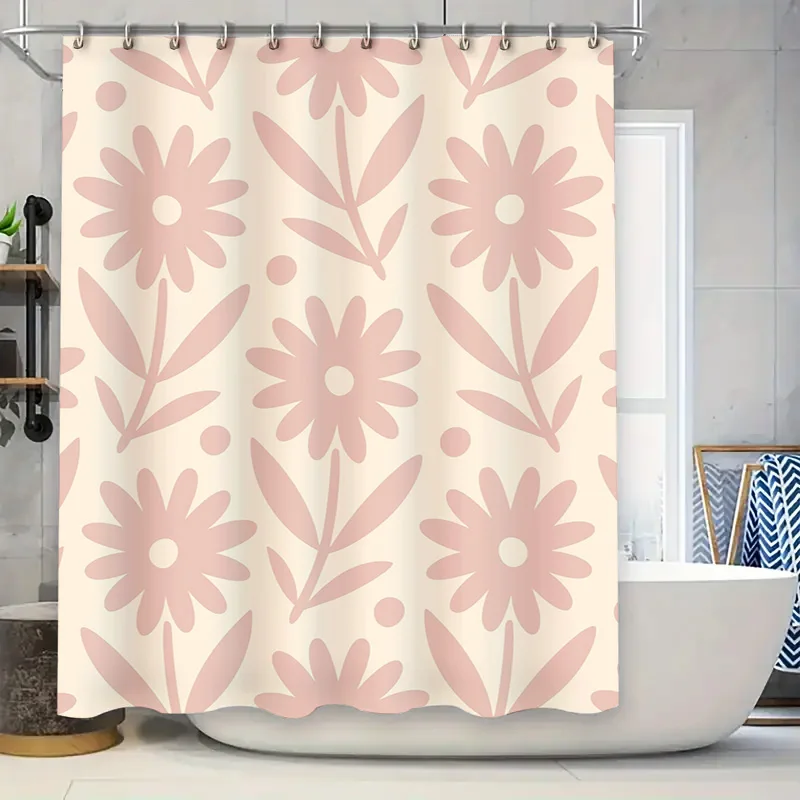 

Розовая занавеска для душа с цветочным принтом и длинными кисточками, декор для ванной комнаты для домашнего использования (белая)