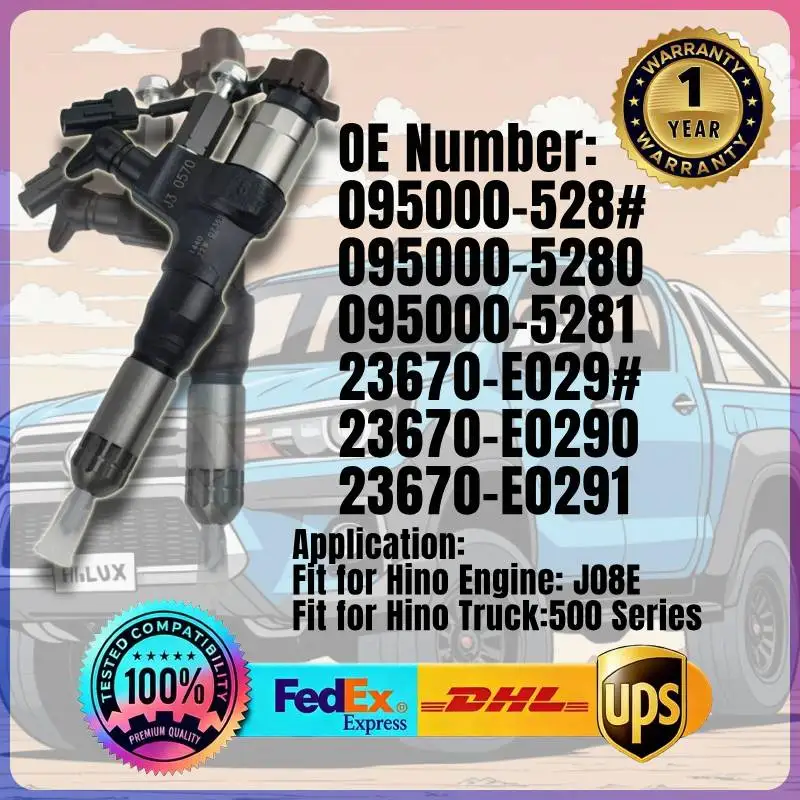 

Топливная форсунка (1 шт.) 095000-5281 095000-5280 23670-E0291 23670-E0290 для дизельного двигателя Hino Truck 500 Series J08E