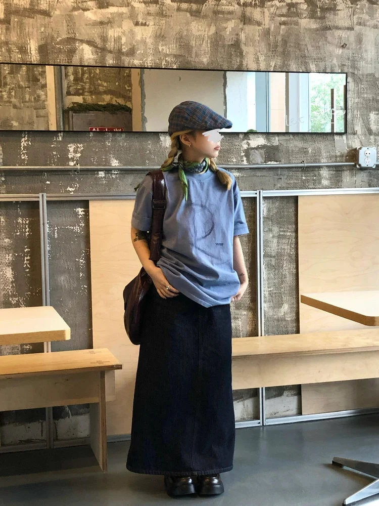 T-shirt retrò americana Waed Or Sve da donna Summer Letter Logo Top sciolto in puro cotone Trendy Brand round Ne Casual Fit