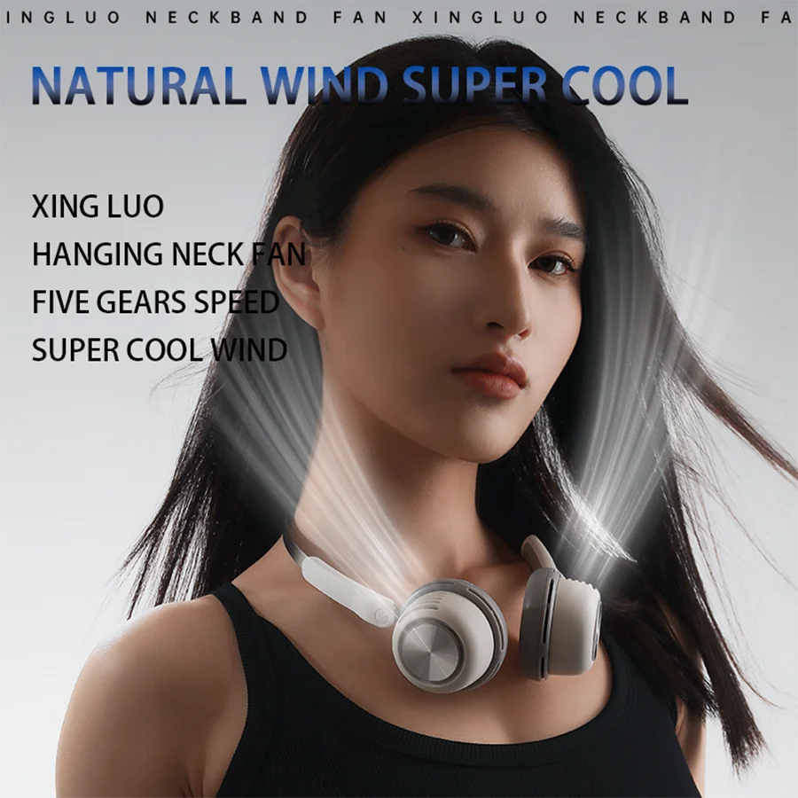 New Super Cool Wearable Air Conditioner 720° Rotatable Hanging Neck Fan Portable Air Cooler Bladeless Neck Fan with 5 Gears