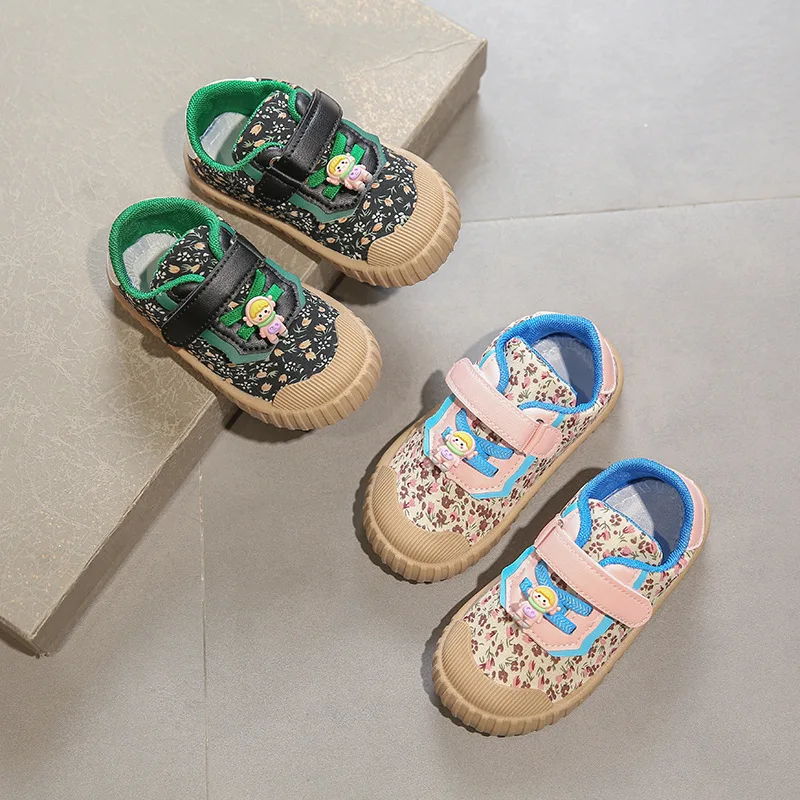 Children Casual Shoes 2023 Spring New Sweet Floral Baby Girls Shoes Kids Cartoon Soft Bottom Anti Slip Canvas Shoes Sneakers