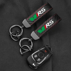 Leather Carbon Fiber Car Ring Keychain Trinket Zinc Alloy Keyrings Rotate 360 Degrees For Skoda VRS Kamiq Kodiaq Karoq RS Fabia