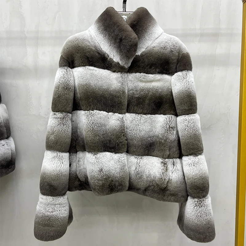 2025 천연 여성 렉스 토끼털 코트 여성용 럭셔리 친칠라 짧은 리얼 퍼 코트 고품질 겨울 의류 여성 재킷