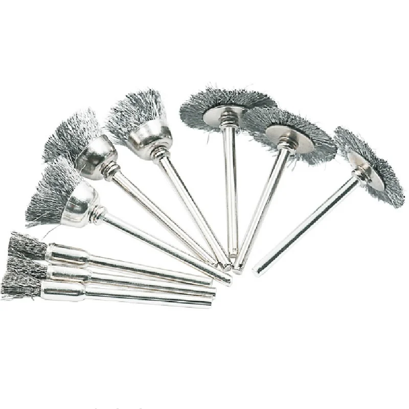 Kit com 9 Escovas de Aço Mini para Ferramentas Rotativas, Escova de Limpeza, Disco de Polimento para Remoção de Ferrugem em Metal