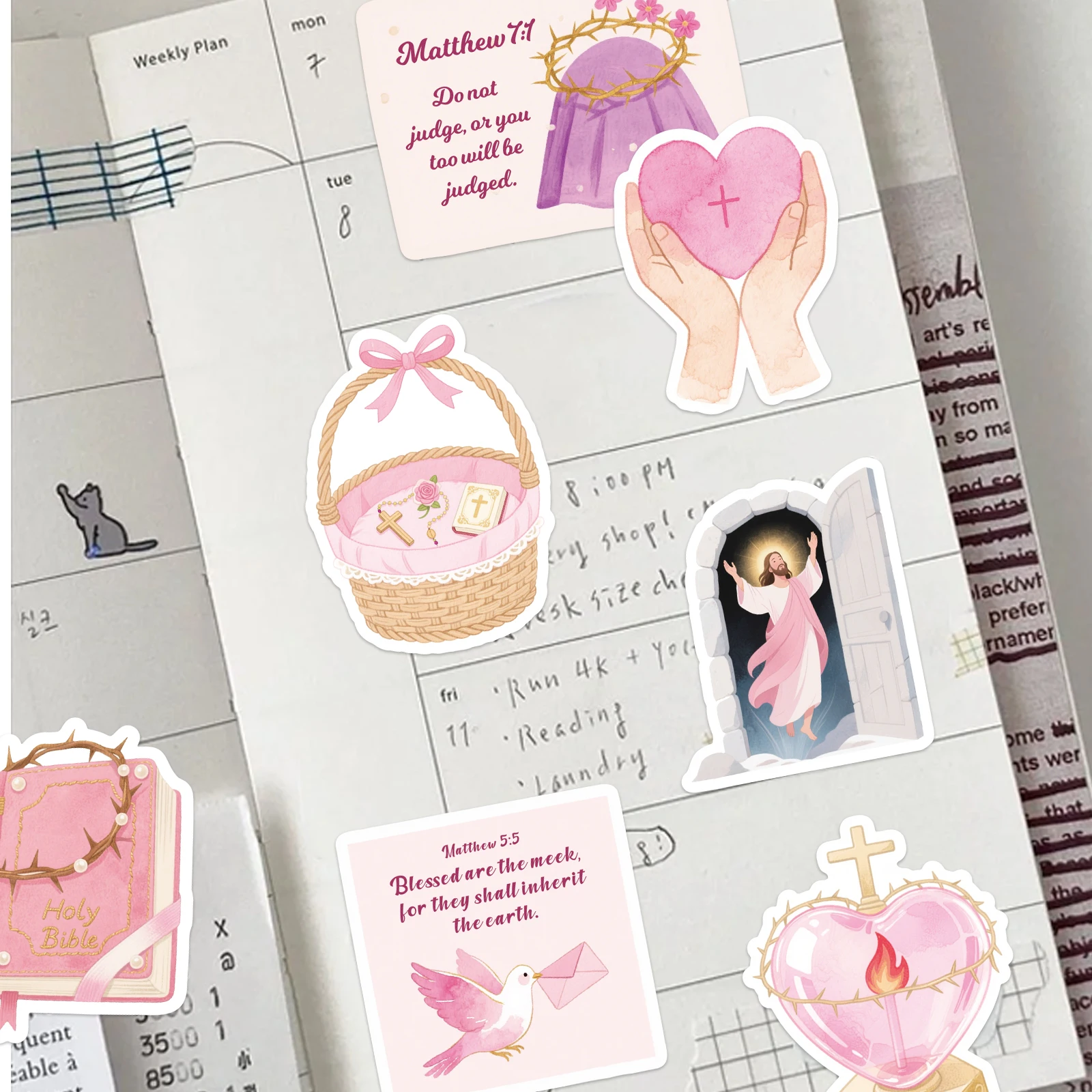 50PCS Pink Jesus Bible Stickers for DIY Scrapbook Stationery Suitcase Water Bottle Laptop Guitar Decoration Graffiti Stickers