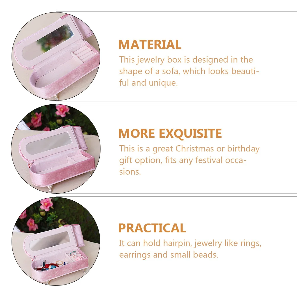 Sofa Jewelry Case Small Pearl Lace Design Jewelry Organizer Box for Rings Earrings Decorative Storage Gift Lint Trinket Box