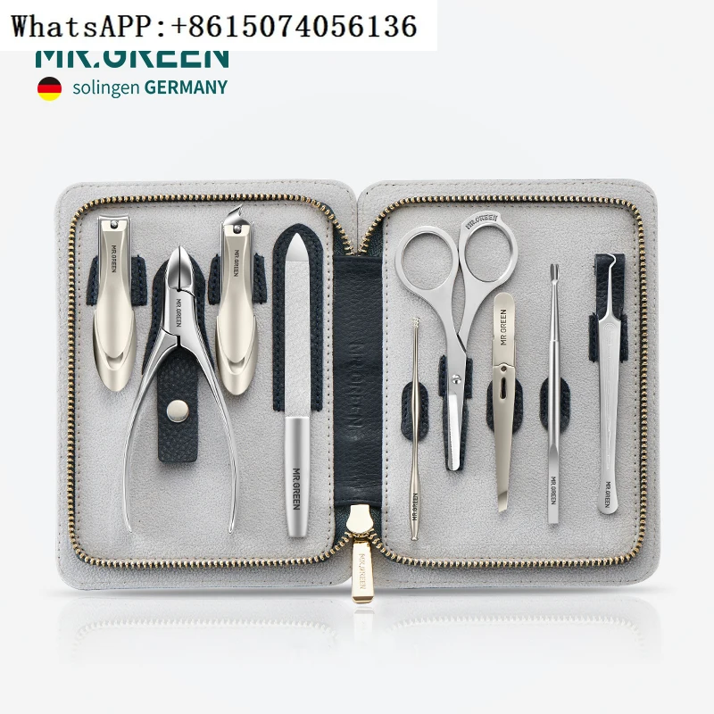 

MR.GREEN High quality Stainleess Steel grooming kit 9 in 1 nail clipper set Cowhide package Manicure nail care good gift