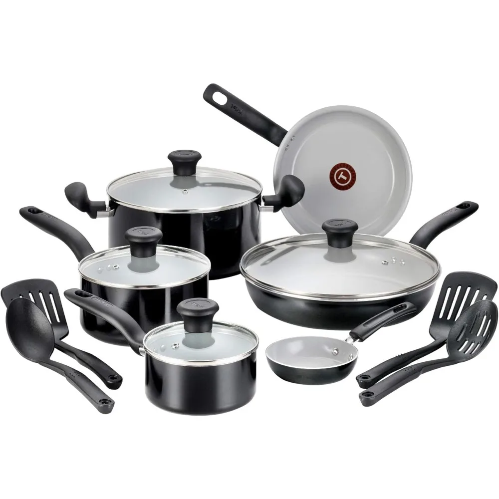 

Initiatives Ceramic Non Stick Cookware Set 14 Piece, Oven Broiler Safe 350F, Kitchen Cooking Set W/ Fry Pans, Saucepans