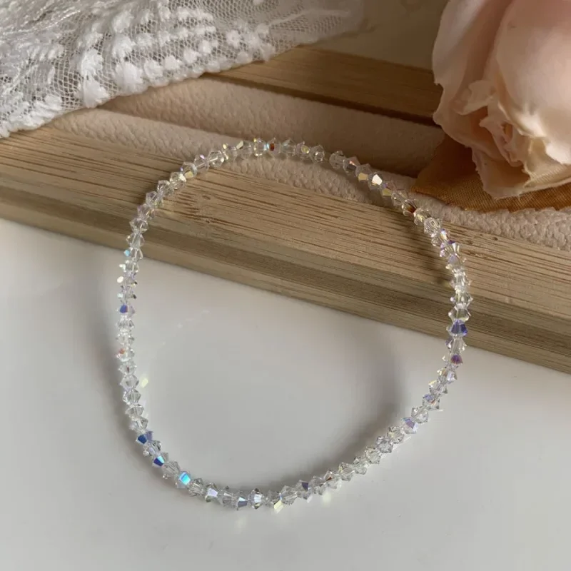 سوار كريستال رفيع أبيض شفاف لامع للنساء ، بسيط ، مجدد ، ملون ، خفيف ، قابل للتمدد ، مجوهرات ، هدية حفلات