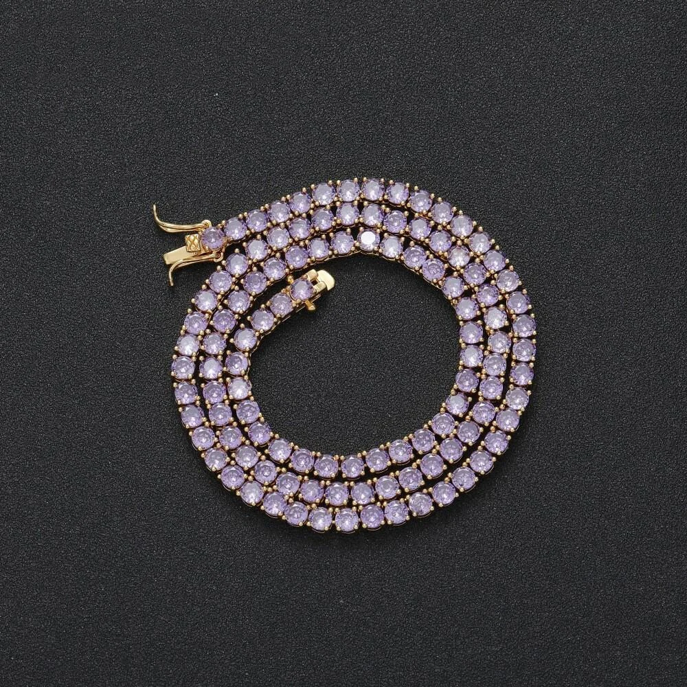 All New 4mm Icedminer Purple Zircon Iced Out Tennis Link Chain Necklaces for Men Women Hip Hop Jewelry Free Shipping