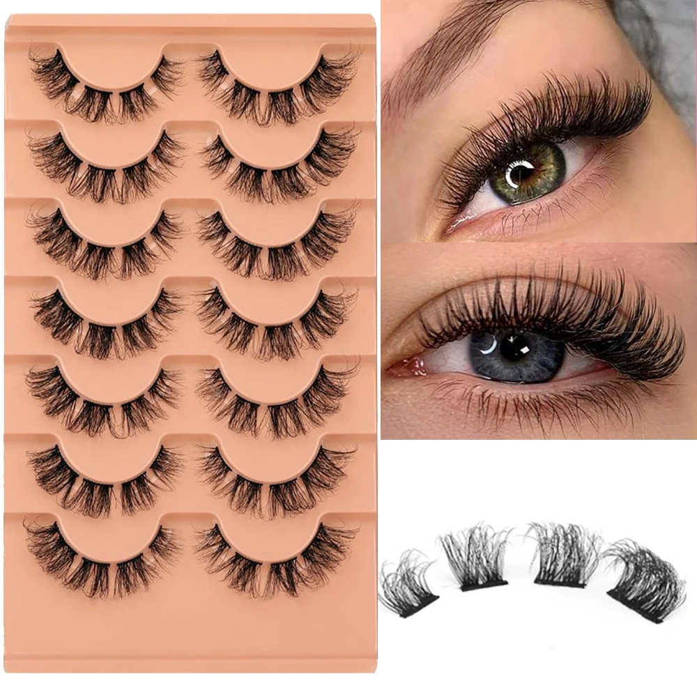 7 pairs of segmented puffed Russian curled fake eyelashes, thick curled three-dimensional simulation eyelashes