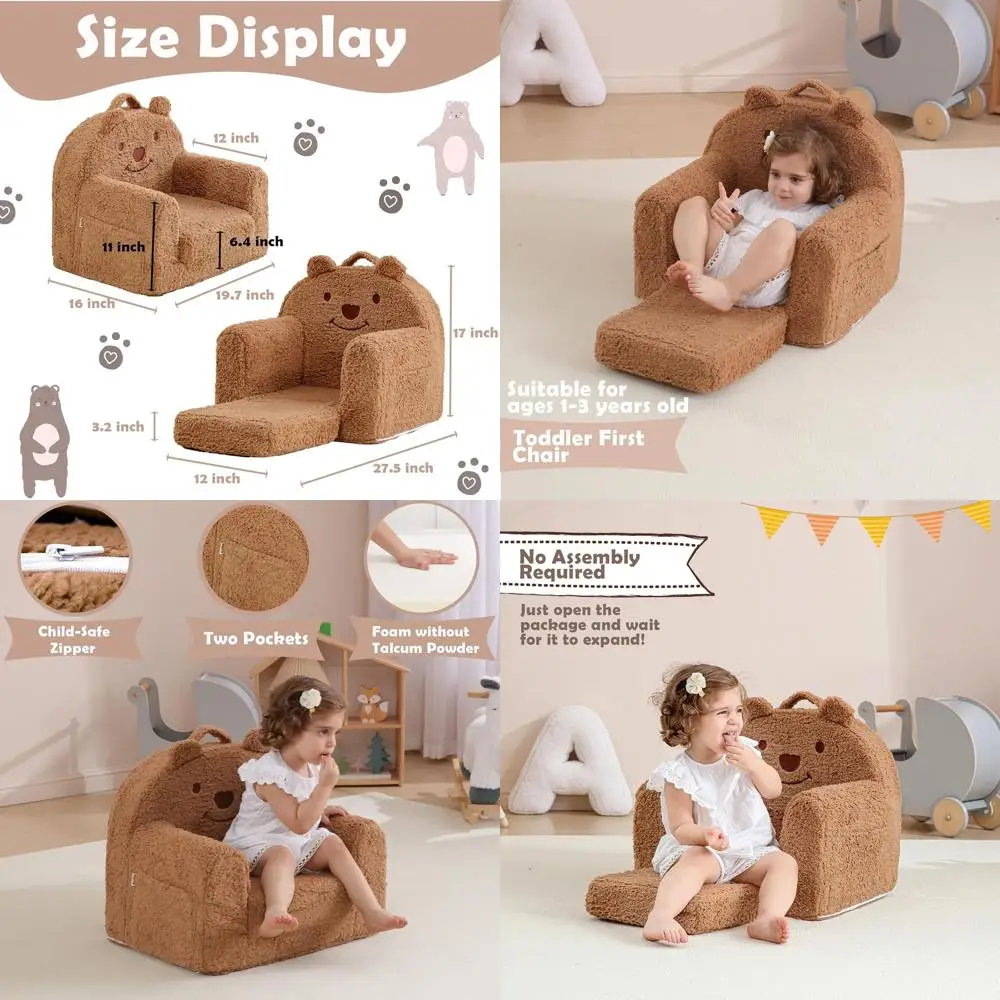 

Детский диван-кровать «Бурый медведь», трансформируемый, для детей 1-3 лет, кресло для чтения в стиле «Медвежонок Шерпа»