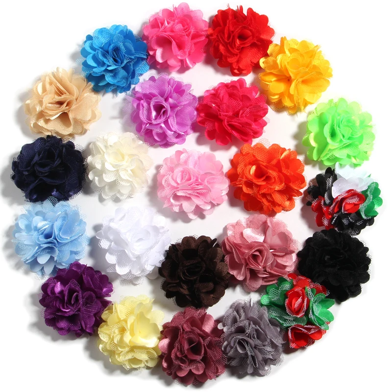 

10PCS 5CM 2" Fashion Mesh Silk Fabric Flowers For Hair Accessories Rosettes Satin Hair Fabric Flower For Girls Kid Head Wear