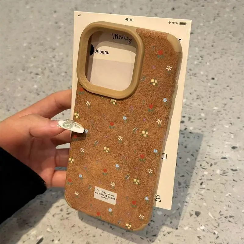 Casing Lunak Suede Gambar Bunga Retro Perancis untuk iPhone 16 15 14 13 Pro Casing Penutup Pelindung Cantik untuk Iphone