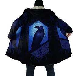CLOOCL Fashion Men's Hooded Cloak Fleece Windbreaker Retro Magic Crow Graphic Fleece Cloak 3D Printed Thick Warm Cape Coat