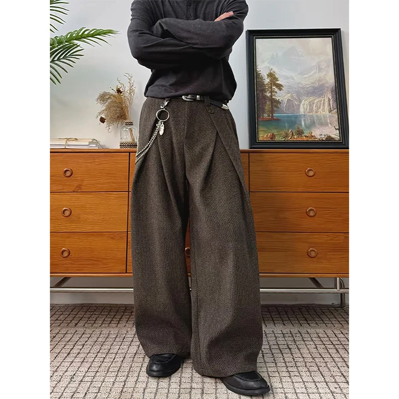 Winter Thick Woolen Suit Pants Men Warm Society Mens Dress Pants Korean Loose Wide Leg Pants Mens Thicken Formal Pants M-2XL