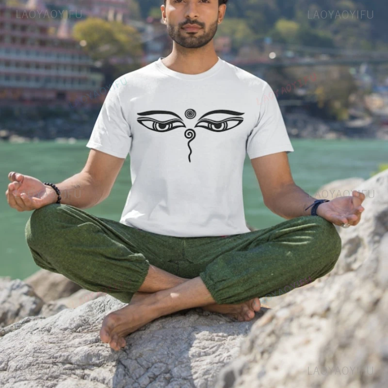 Buddha Eyes Buddhist Symbol Printed T-shirt Buddha Clipart Woman Man Tshirt Yoga Tshirt Namaste Shirt Meditation Cotton Shirts