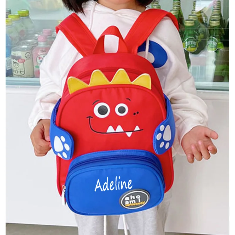 Mochila personalizada do jardim de infância dos desenhos animados, mochila leve para meninos e meninas, dinossauro animal bonito, urso de pelúcia