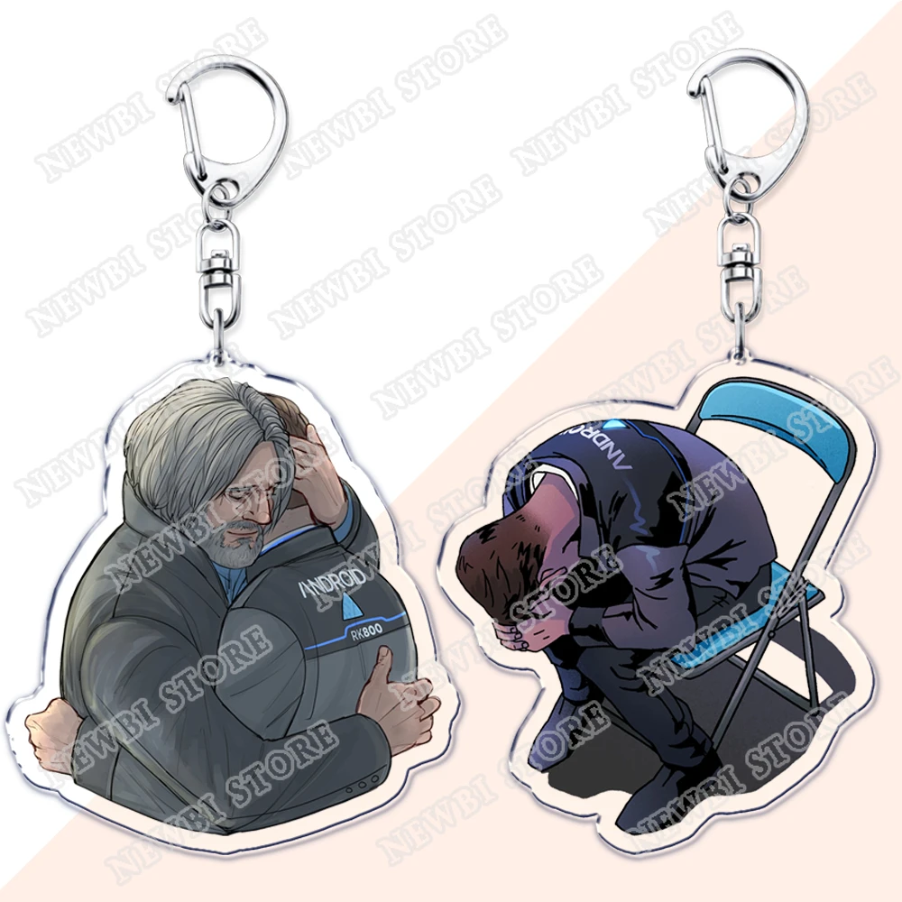 Popular Game Hank and Connor Hug Keychains for Accessories Bag Software Instability Key Chain Ring Gifts Gamer Friends Keyrings