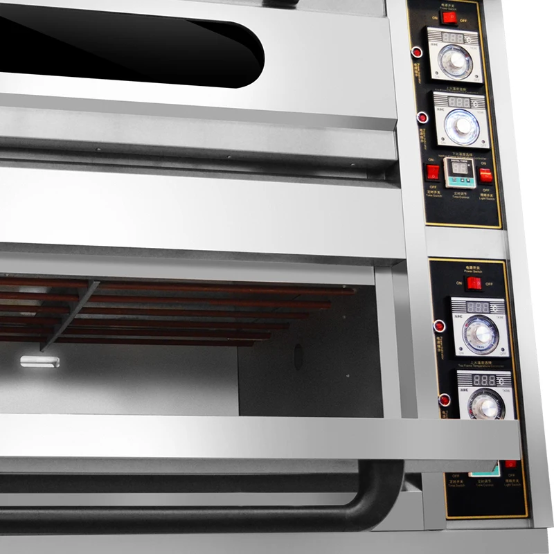 คู่เตาอบไฟฟ้าเชิงพาณิชย์เครื่องทําเค้กเครื่องมือพิซซ่า Multi-Functional แนวตั้งเครื่องปิ้งขนมปังครัวเตาอบสองชั้น