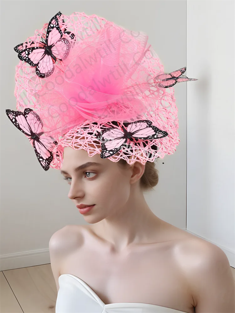

Women Butterly FascinatorWedding Hat Formal Dress Occasion Derby Pillbox Cap Ladies Elegant Event Headwear Flower Ladies Hat