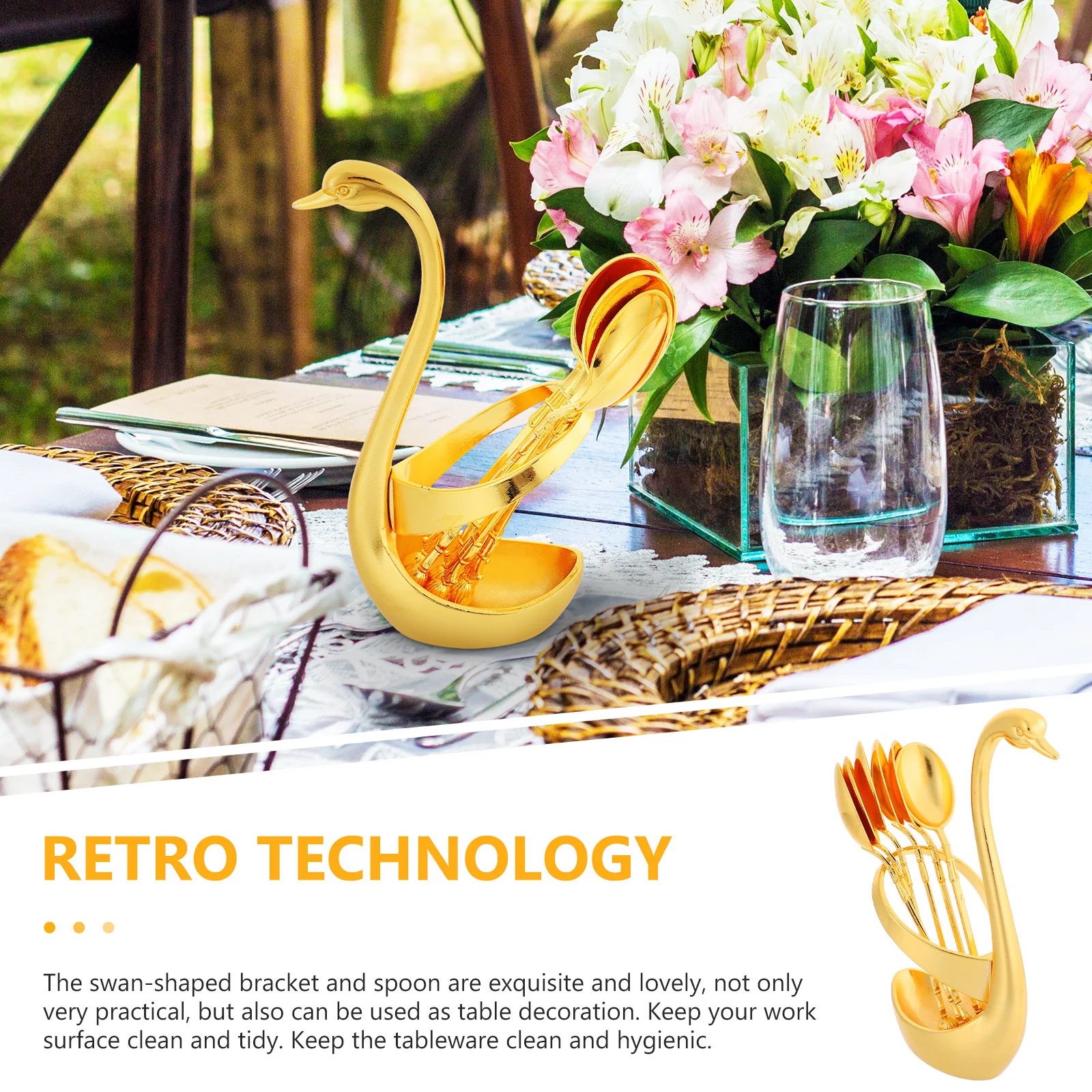 

1Set Alloy Swan Base Spoon Set Rust Proof Dessert Spoon Kitchen Utensils Creative Dinnerware Storage Rack
