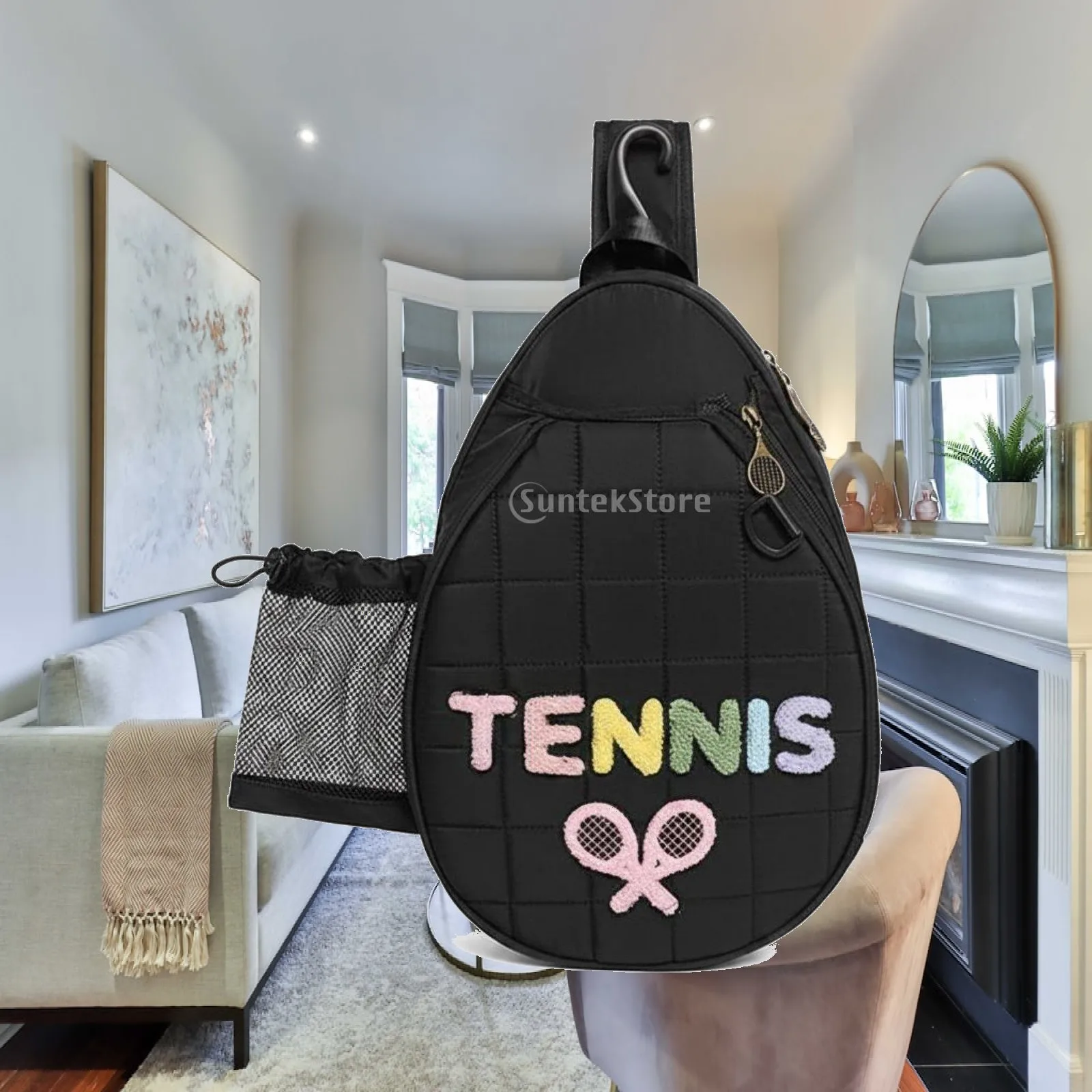 テニスショルダーパック、調節可能なストラップ、ピクルボールアクセサリーケースバッグ、ラケットスポーツやジム用バックパック