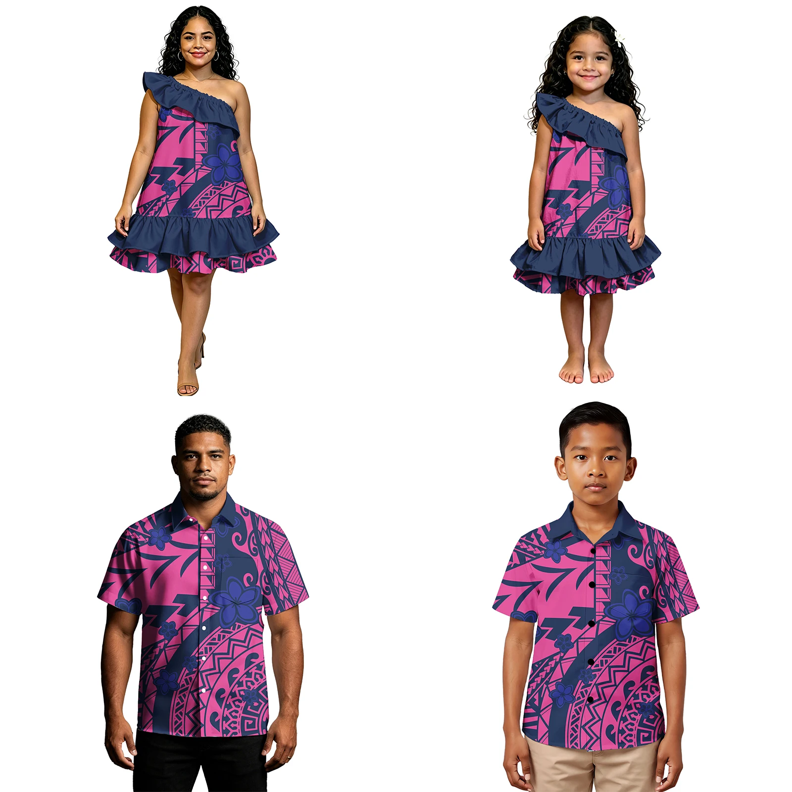 Gift Hawaiian Father Son Casual Custom Shirt Polynesian Mother Girls Ruffles Beach Mini Dress Samoan Matching Outfits for Family view 6