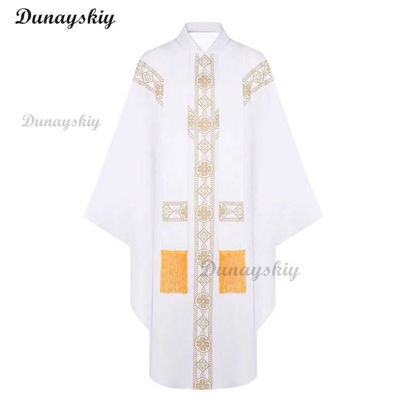 Men Women Medieval Retro Priest Monk Long Gown Cosplay Costume Cross Print Muslim Missionary Cloak Cape Halloween Party Robe