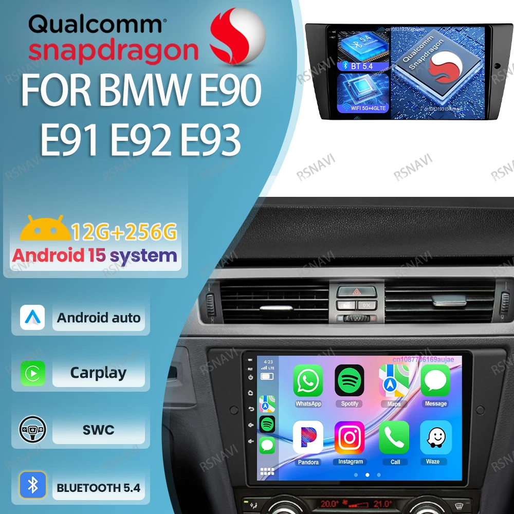 

Автомобильный радиоприемник Android 15 для BMW E90 E91 E92 E93 8-ядерный беспроводной Qualcomm 9/10 дюймов Viedo Player Systems Мультимедийная навигация BT