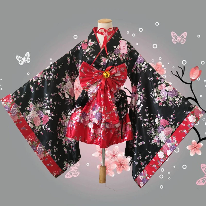 Kimono Traditional Japanese Hanfu with Long Sleeves Anime Women Adult Kids Child Girls Lolita Dress Japanese Cosplay Costume