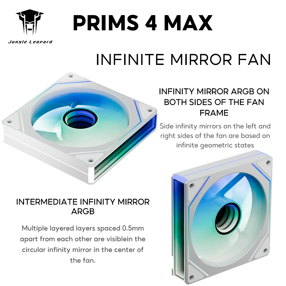 Ventoinha de Gabinete ARGB Jungle Leopard Prism4 MAX 120mm com Lâmina Invertida, Efeito de Luz RGB Infinity Mirror, Sincronização de Luz com Placa-Mãe 5V 3PIN