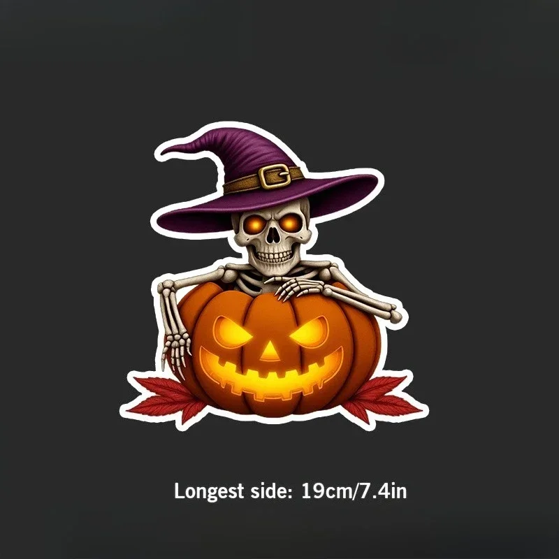 1PC 눈길을 끄는 마녀 해골 및 호박 데칼 - 노트북, 휴대폰, 배낭용 방수 비닐 독특한 스티커