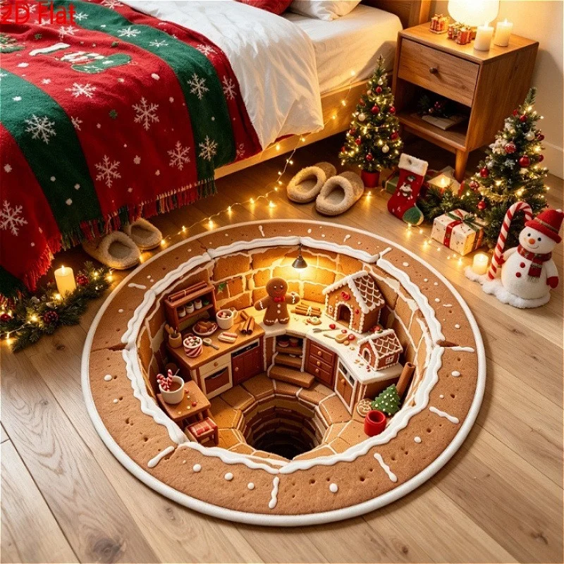 Christmas Day Rugs for Bedroom Round Living Room Decoration Washable Carpet Washable Study Floor Mat Anti-slip Cloakroom Red Rug
