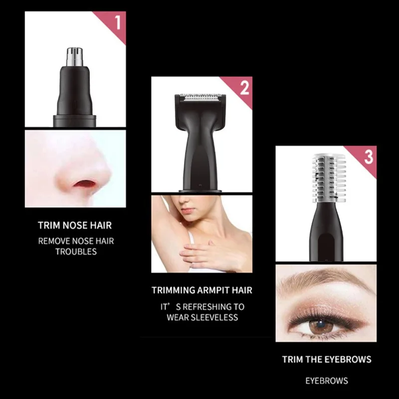 Electric Nose Hair Trimmer 3-in-1 Multifunctional Grooming Device Portable Facial Hair Cutting Tool Men Women Daily Personal