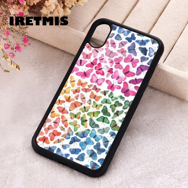 Iretmis 5 5S SE 2020 Phone Cover Case for iPhone 6 6S 7 8 Plus X Xs XR 11 12 13 MINI 14 Pro Max Silicone Rainbow Butterflies