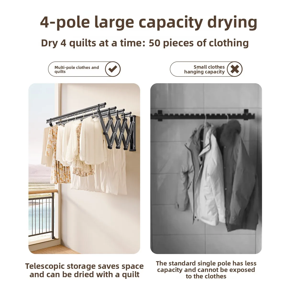 Space Saving Foldable Side Wall Clothes Rack Balcony Mounted Laundry Drying Hanger