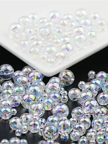 6mm/8mm/10mm Acrylic Round Craft Beads - Jewelry Making Supplies, for Necklace, Bracelet, DIY Accessories (Transparent White)