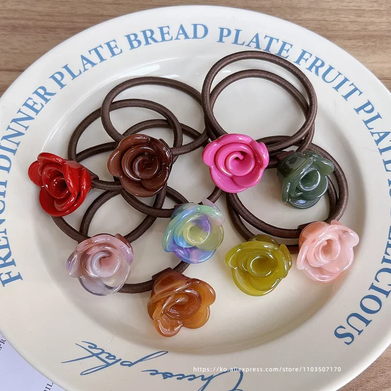French Rose Blossom Hair Ring~FRANCE, South Korea, tied high ponytail head rope, flower bud head ball, scalp tendon hair rope - view 5